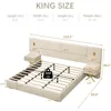 Luxurious King Platform Bed Frame, Velvet Upholstered Headboard with 2 Built-in Wall Sconces & Nightstands, Sturdy Metal & Solid 2