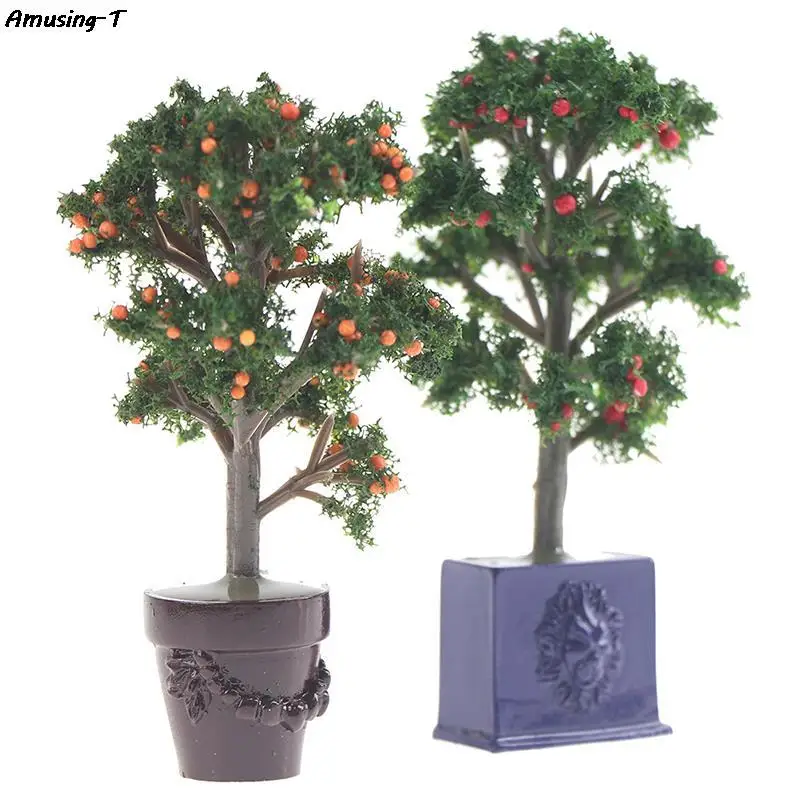 

1PC 1/12 Potted Tangerine Tree Plant Miniature Fairy Garden Plants Fruit Trees Plants Dollhouse Miniature Accessory