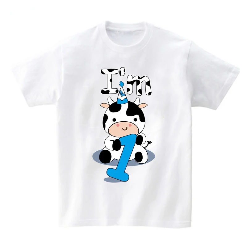 Baby Cow Birthday Party T Shirt Family Outfit Matching Clothes Holiday Look Father Mother Kids Shits 1 Year First Birthday Shirt 2