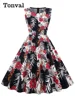 112749-000c46.jpg Tonval élégant années 50 Robe rétro vêtements Pinup été Robe florale col rond sans manches femmes coton Vintage imprimé robes