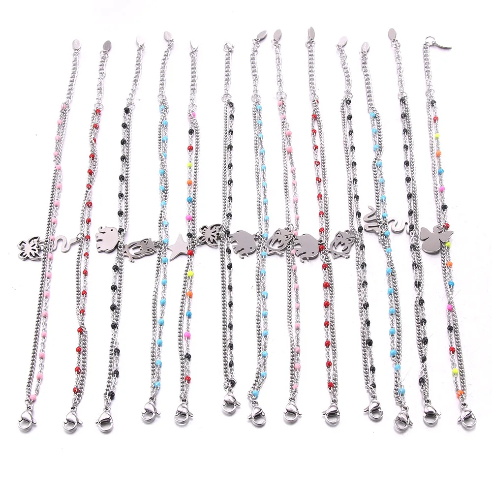 10Pcs/Lot Mixed Stainless Steel Bracelets High Quality Women Party Gift Fashion Cute Charm Bracelets Jewelry Wholesale