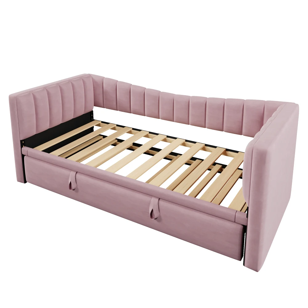 Tagesbett, 90 x 200 cm (180 x 200 cm), gepolstertes Bett mit ausziehbarem Bett, Schlafsofa, Einzelbett, Doppelbett (ohne Matratze), Samt – Detail 13