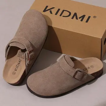 Gacimy Women's Suede Clogs With Arch Support New Adjustable Strap Cork Footbed Mules Lady Slip On Clogs Slippers Men Cork Slides