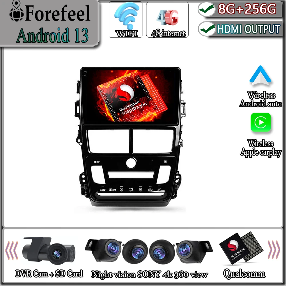 Android 13 Per Toyota Vios Yaris 2017 - 2020 Dsp Rds Monitor Schermo Tv Autoradio Navigazione Gps Video Multimedia 2Din Veicolo Tv