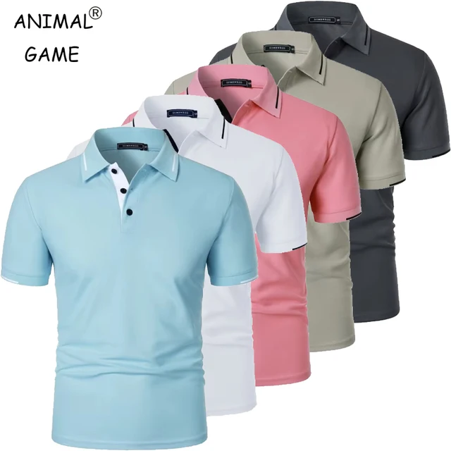 Men's Short Sleeve Polo Shirt Summe Button Classic Fit Casual T-Shirts Oversize Pullover Shirts Man Solid Color Lightweight Tops 1