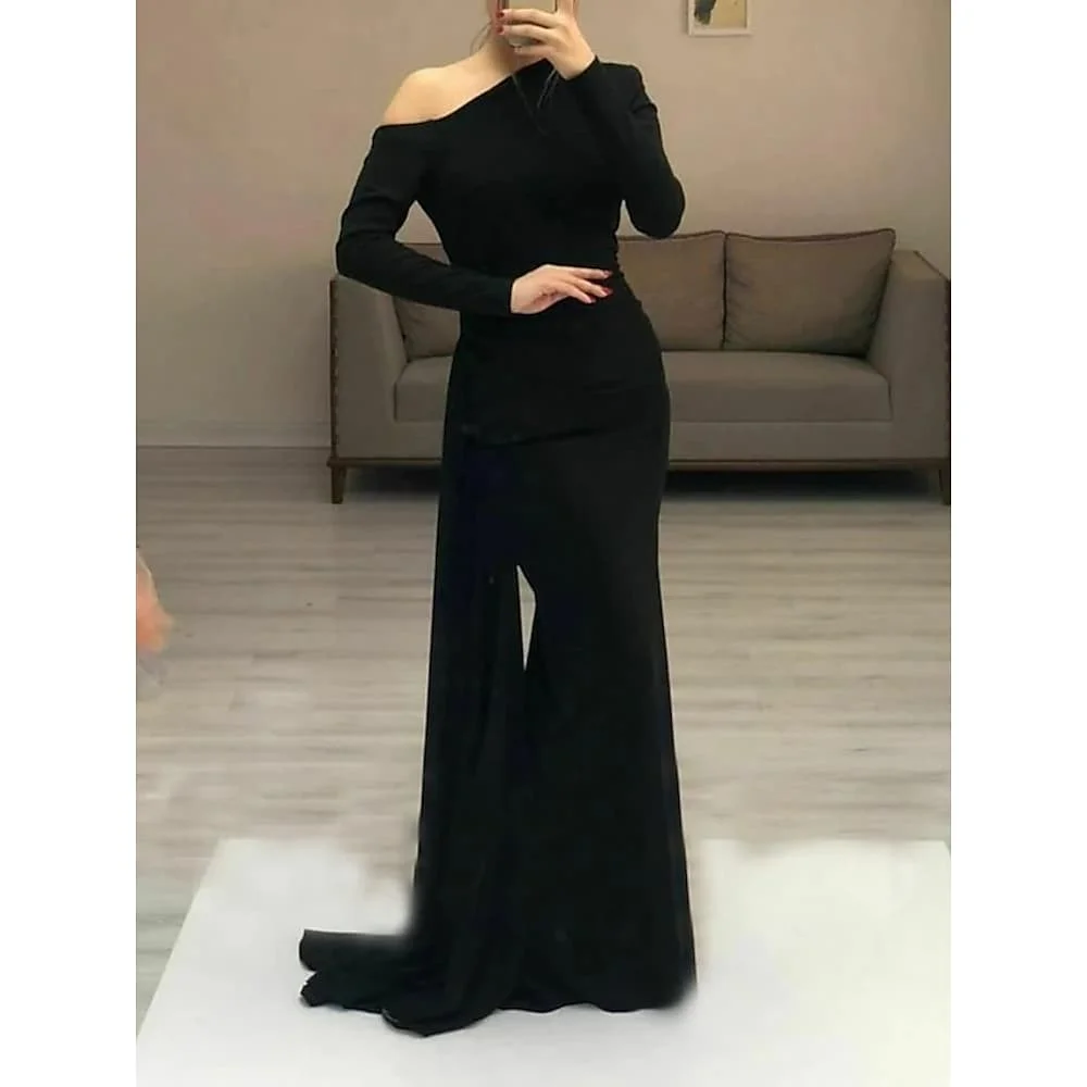 

Sexy One Shoulder Long Sleeves Spandex Formal Gown Custom Made Trumpet Evening Dresses فساتين مناسبة رسمية