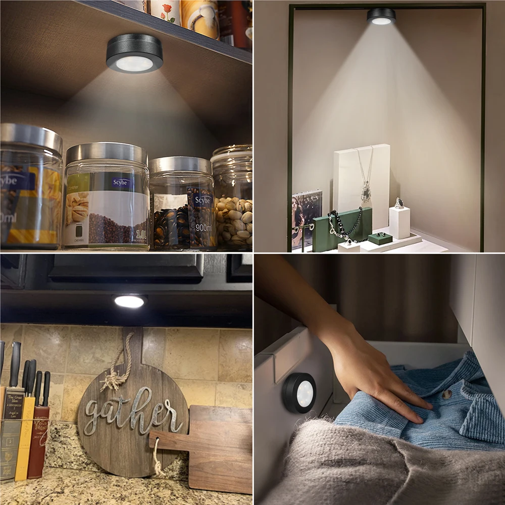 Round LED Cabinet Closet CCT Under Furniture Dimmable Battery Powered Night Bedroom Wardrobe Lighting Remote Control led night light led cabinet light cabinet lights led cabinet lights under cabinet light