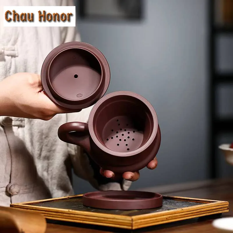 310ml Authentic Yixing Raw Ore Purple Clay Filtration Teacups Handmade Household Kung Fu Tea Set Tea Ceremony Accessories Gifts