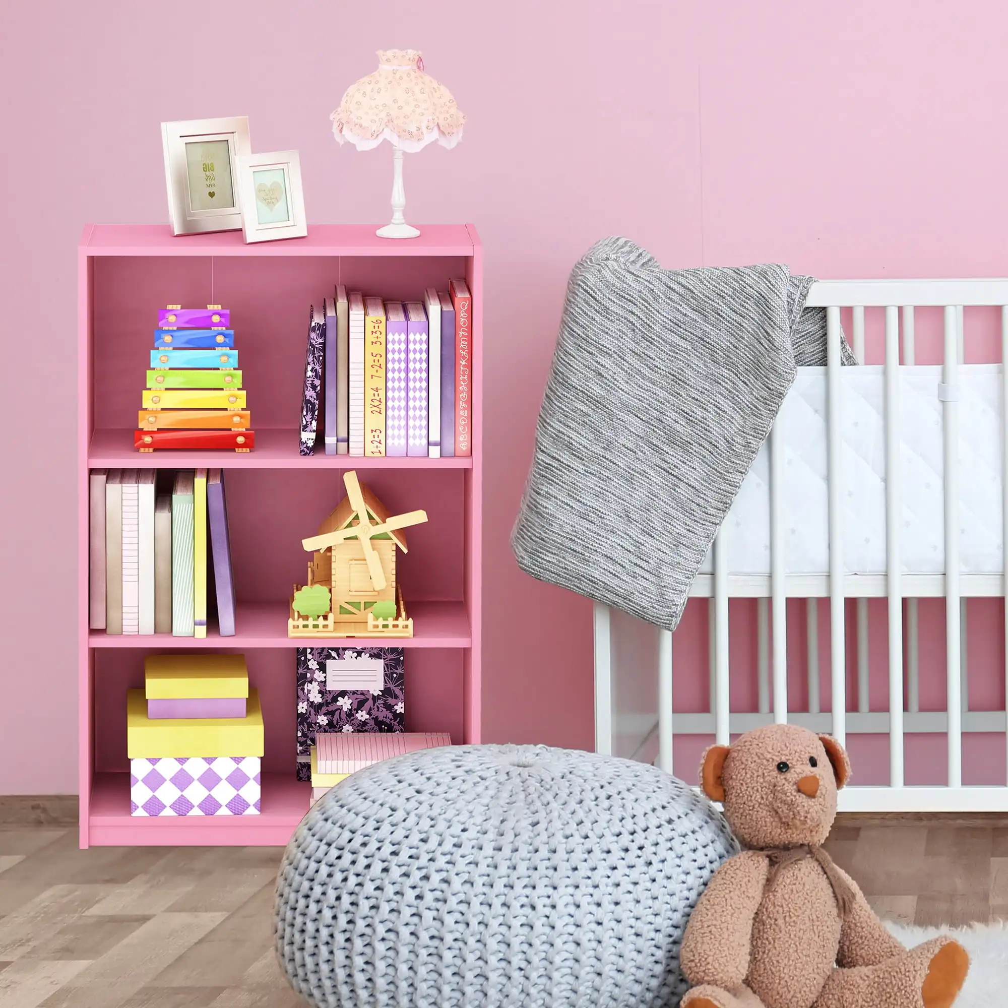 

Furinno JAYA простой домашний 3-уровневый Регулируемый книжный шкаф, розовый