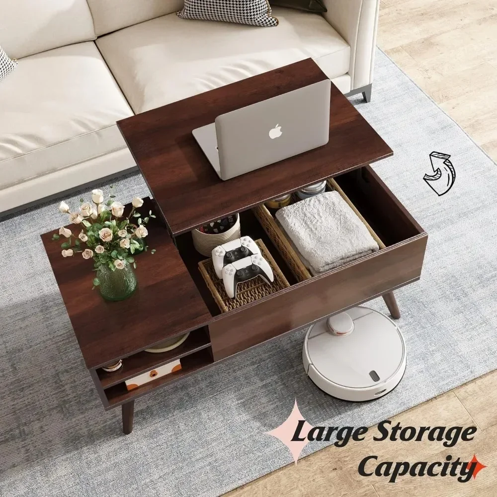 Lift Top Coffee Table for Living Room,Small Coffee Table with Storage,Hidden Compartment and Adjustable Shelf,Mid Century Modern 3