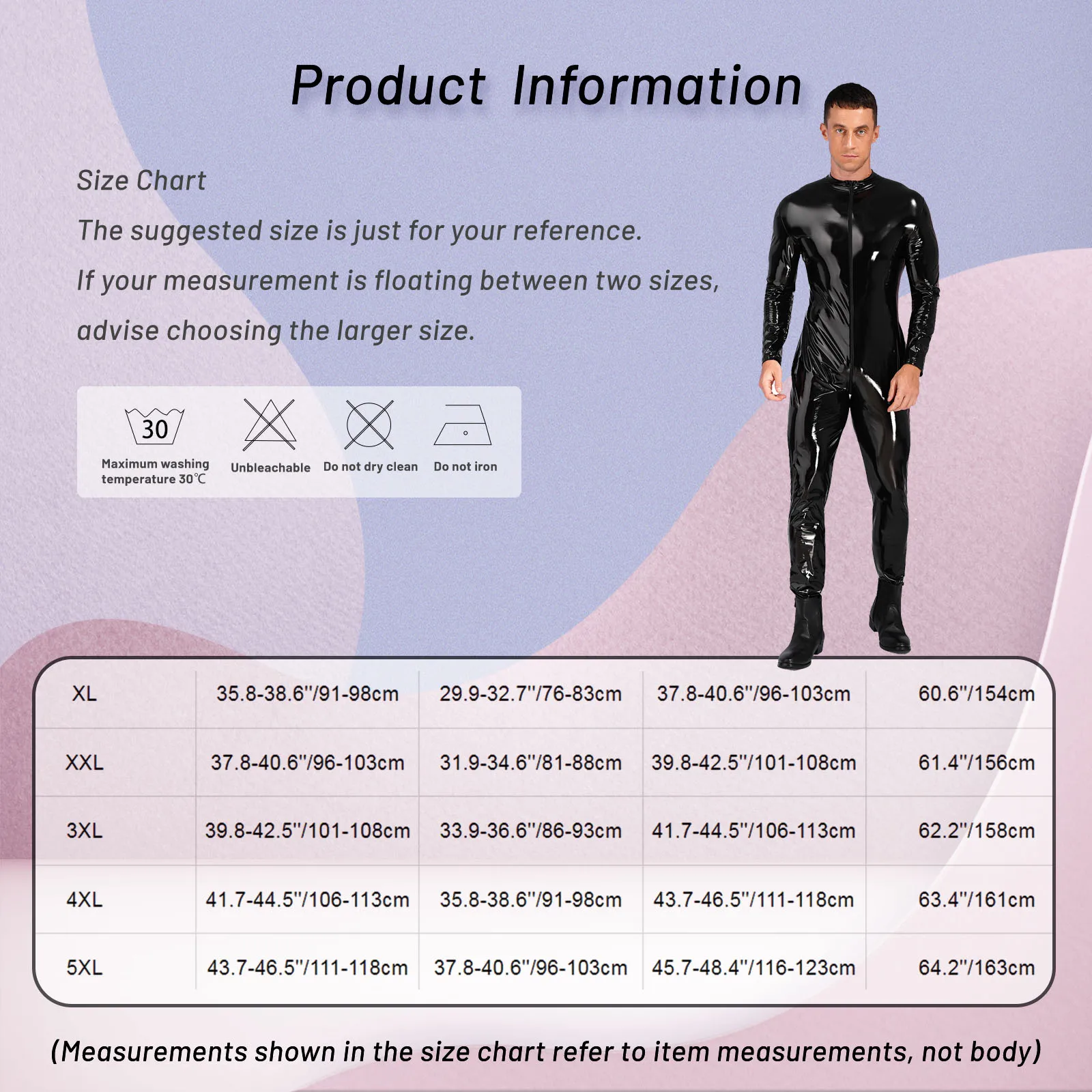 Mens Patent Leather Bodysuit Full-body Zipper Crotch Jumpsuit Stand Neck Long Sleeve Catsuit Party Clubwear Wet Look Punk Show 6