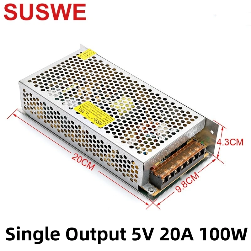 110V/220V AC Single Output Switching Power Supply 100W DC 5V 20A Aluminum Case Driven Voltage Converter Transformer DC Adapter