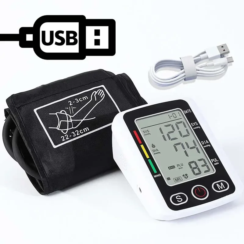Portable Tonometer Digital LCD arm Blood Pressure Monitor Heart rate Meter Large Cuff Sphygmomanometer Health Care blood pressure monitor blood pressure meter