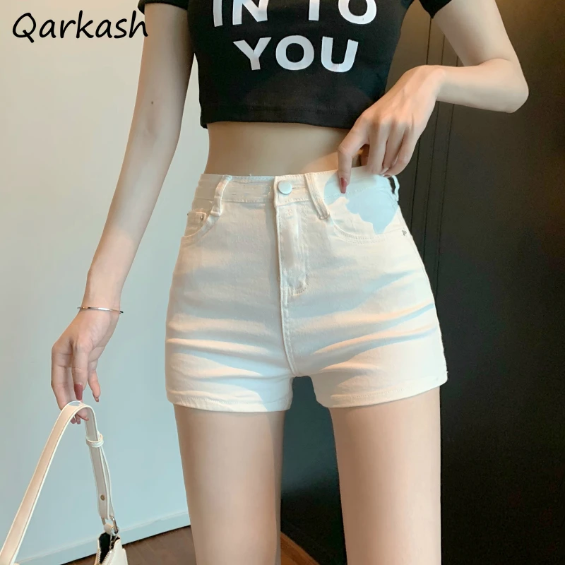 

Shorts Women High Stretchy Streetwear Summer Denim Washed Chic Skinny Beach Holiday Fashion Solid All-match Retro Femme Trouser