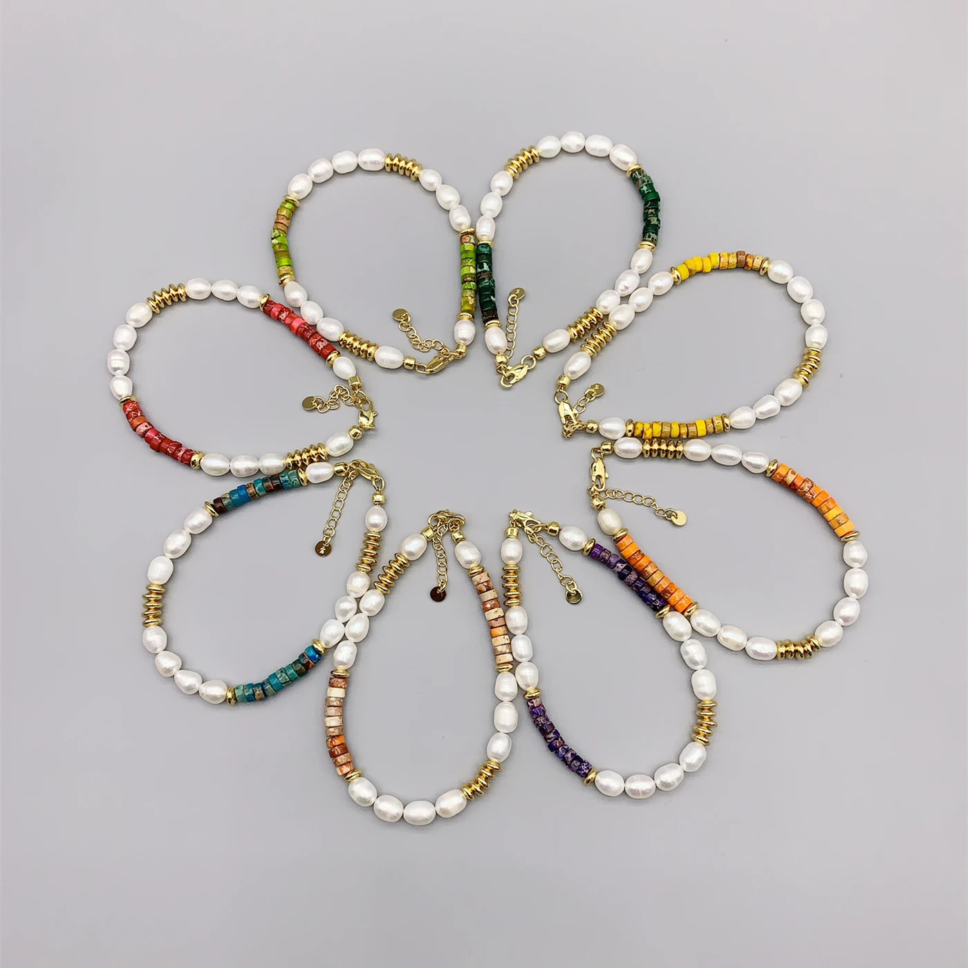 

FoLisaUnique 5-6mm Freshwater White Pearl 14K Gold Filled Beads Natural Sea Sediment Jasper Stone Bracelet For Women