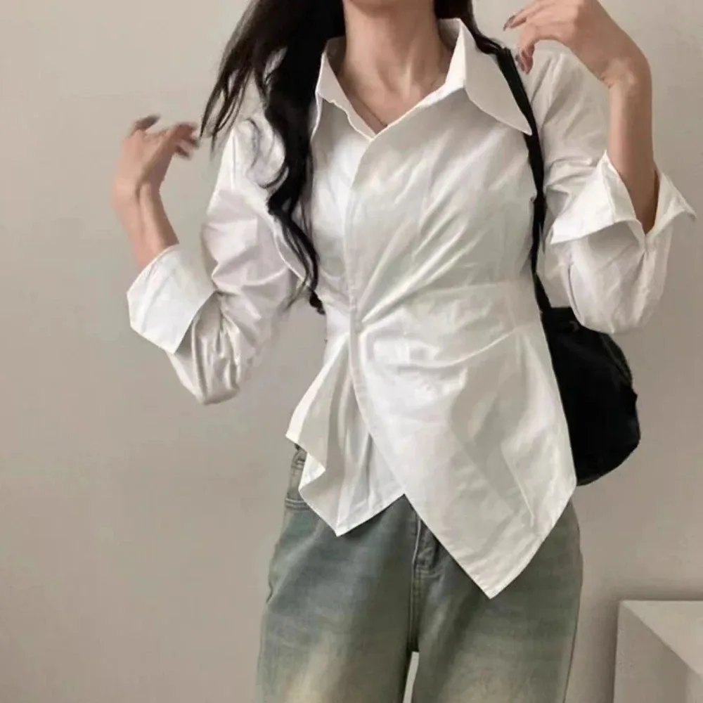 Chemise rayée décontractée printemps-automne pour femme, chemisier élégant à manches longues, coupe ajustée, hauts de bureau pour femme