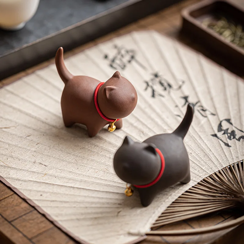 Tea Pet Ornaments Purple Clay Cute Cat Tea Pets Ceramic Kung Fu Tea Set Accessories for Home Decor Art Decorations Kitten Teaware