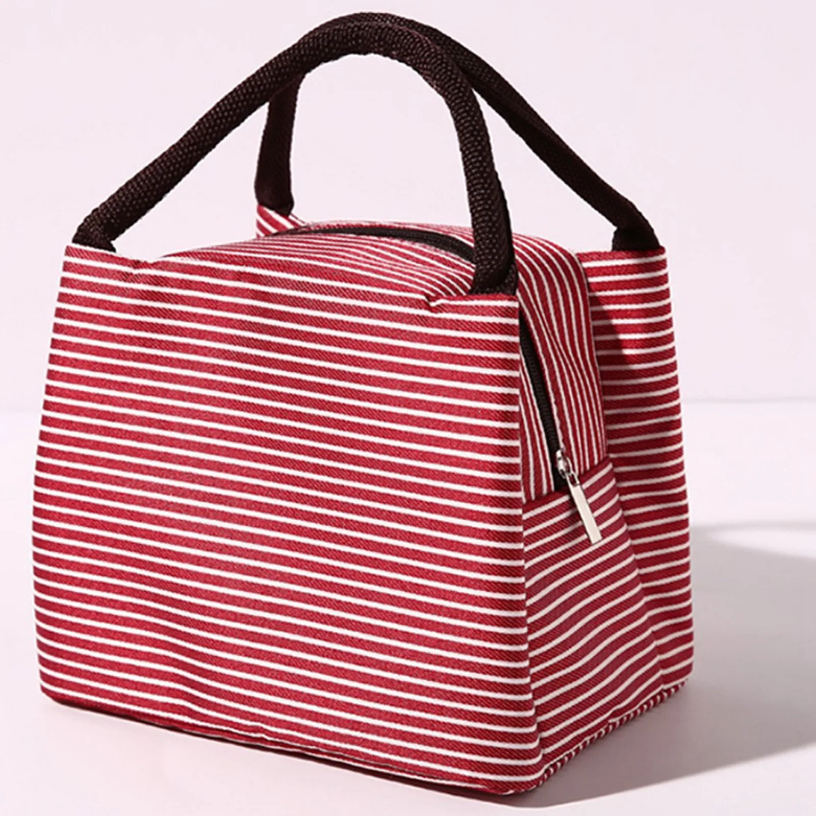 심플한 줄무늬 대용량 옥스포드 천 도시락 가방, 휴대용 피크닉 가방, 어린이 학..