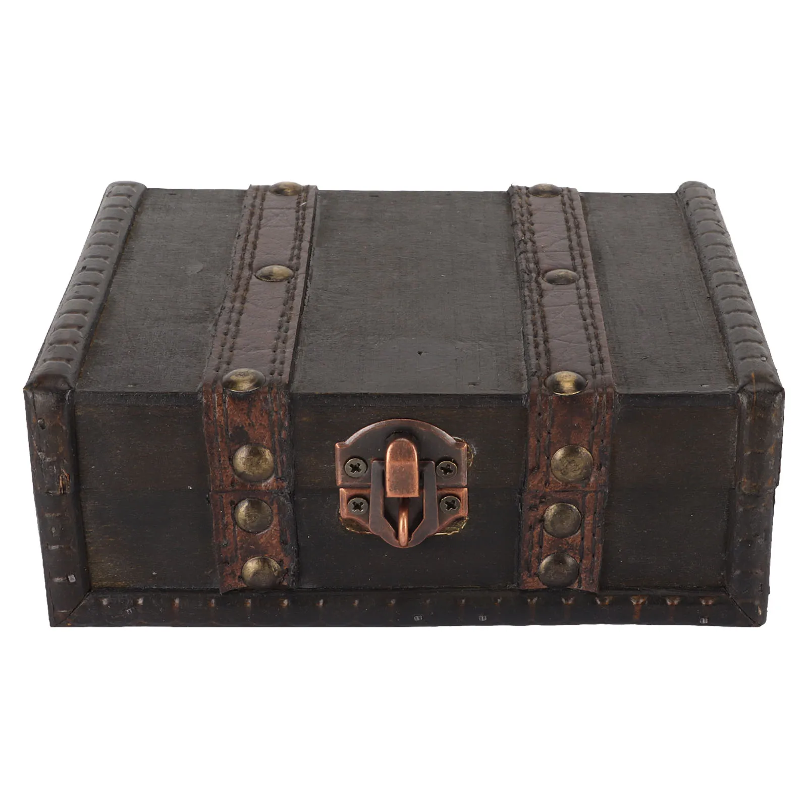 Decorative Wooden Treasure Chest Small Vintage Trinket Jewelry Storage Box Case Desktop Ornament for Home Bedroom Living Room