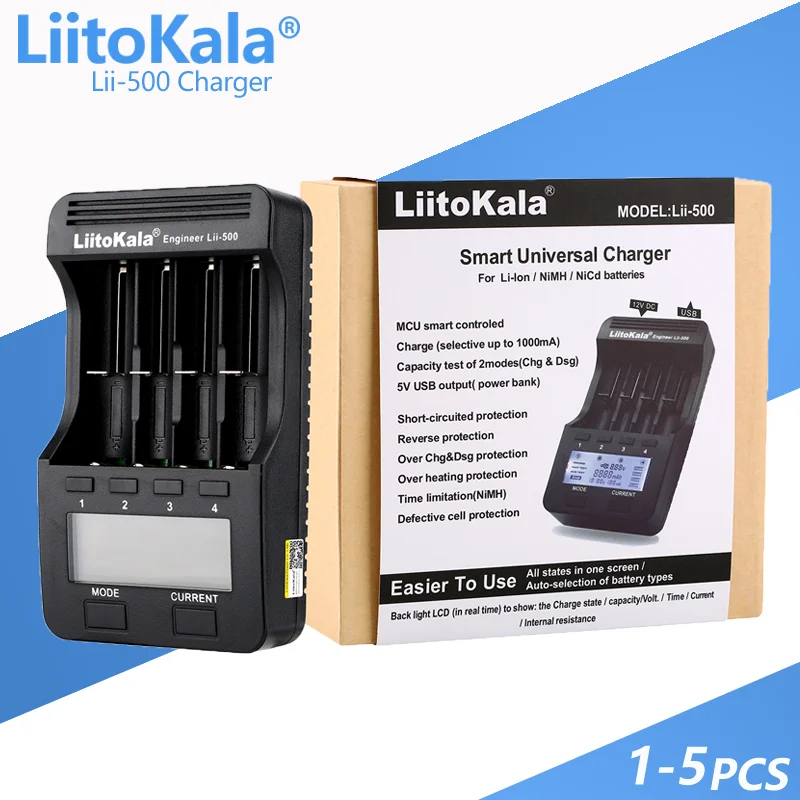 1-5PCS LiitoKala Lii-500 LCD 3.7V/1.2V AA/AAA 18650/26650/16340/14500/10440/18500 Battery Charger with screen+12V2A adapter charger adapter battery charger battery charger adapter