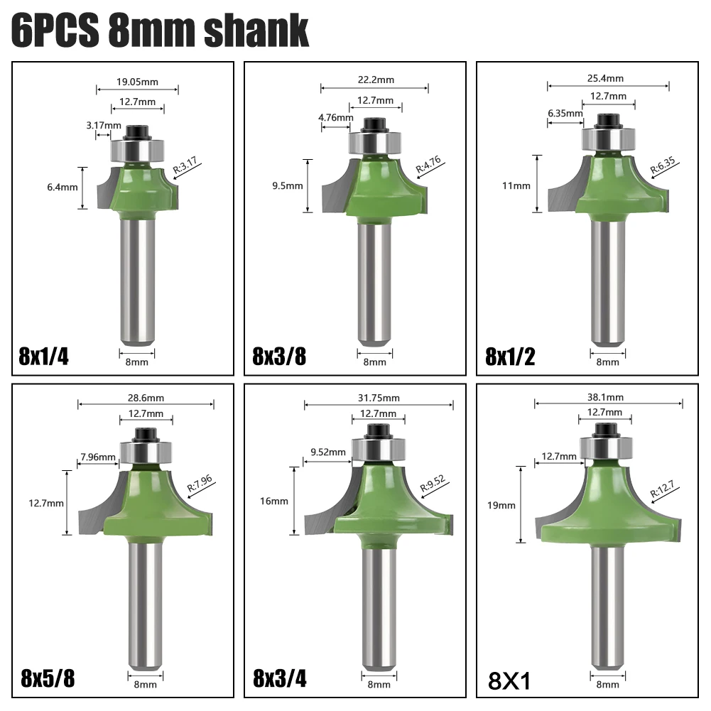 Wood Router 8mm Shank Straight End Mill Trimmer Cleaning Flush Trim Corner Round Cove Box Bits Tool Milling Cutter New