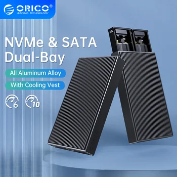 ORICO 듀얼 베이 M2 NVMe SSD 케이스 알루미늄, M 키 M 및 B 키 NVMe PCIe 도구 무료 SSD 인클로저, 냉각 내장, 10Gbps