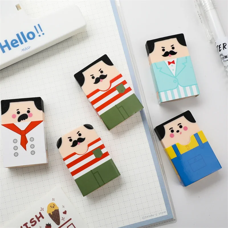 Creative Cartoon Man Shape Erasers Kawaii Pencil Erasers for Students Kids Korean Stationery Writing Tool School Office Supplies