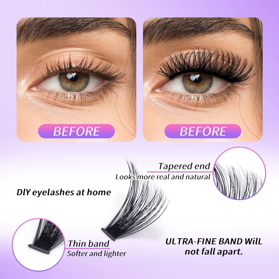 THINKSHOW DIY Lash Clusters Set Mixed Tray Lashes Kit Fluffy Individual Lashes Extension with Lash Bond and Seal At Home Makeup