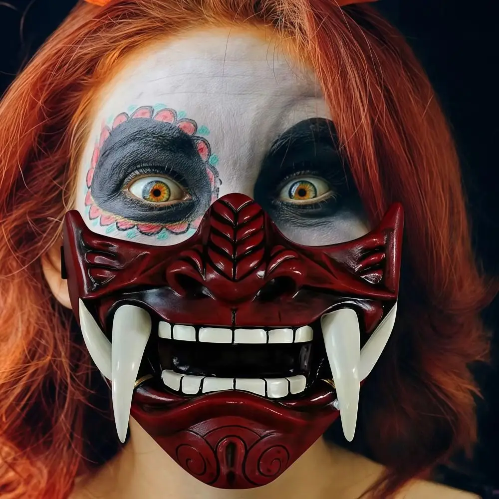 Realistische 3D japanische Samurai-Maske, leicht, atmungsaktiv, Halloween-Cosplay-Masken, wilde Zähne, Fang-Maske, Kleidungszubehör – Detail 10