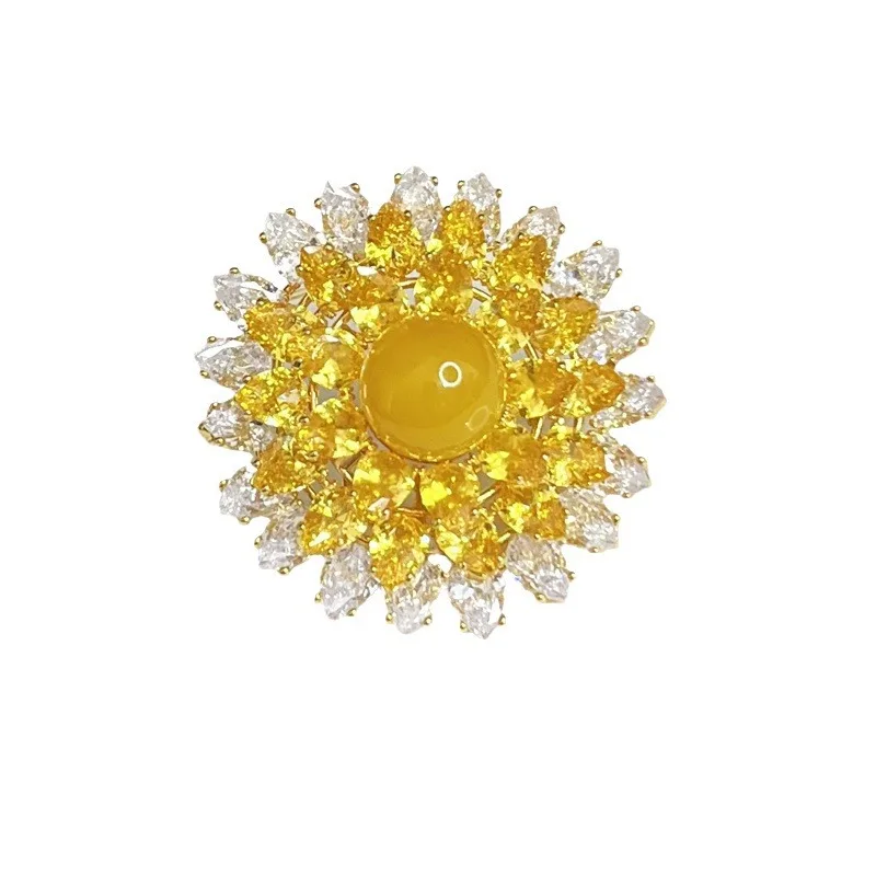 OKILY Fashionable AAA Zirconium Snowflake Broochpins Delicate Two-layer CZ Flower Temperament Elegant Brooch for Women Ornament