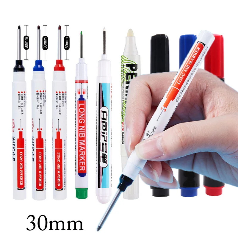 8/7/6Pc 30mm Long Head Permanent Oil Pen White 20mm Set For Tile Metal Wood Plastic Glass Deep Hole Marker Bathroom Woodworking metal tile cutting pen alloy scribe pen glass metal wood ceramic tiles marking engraving pen marking tools metal tile cut pen