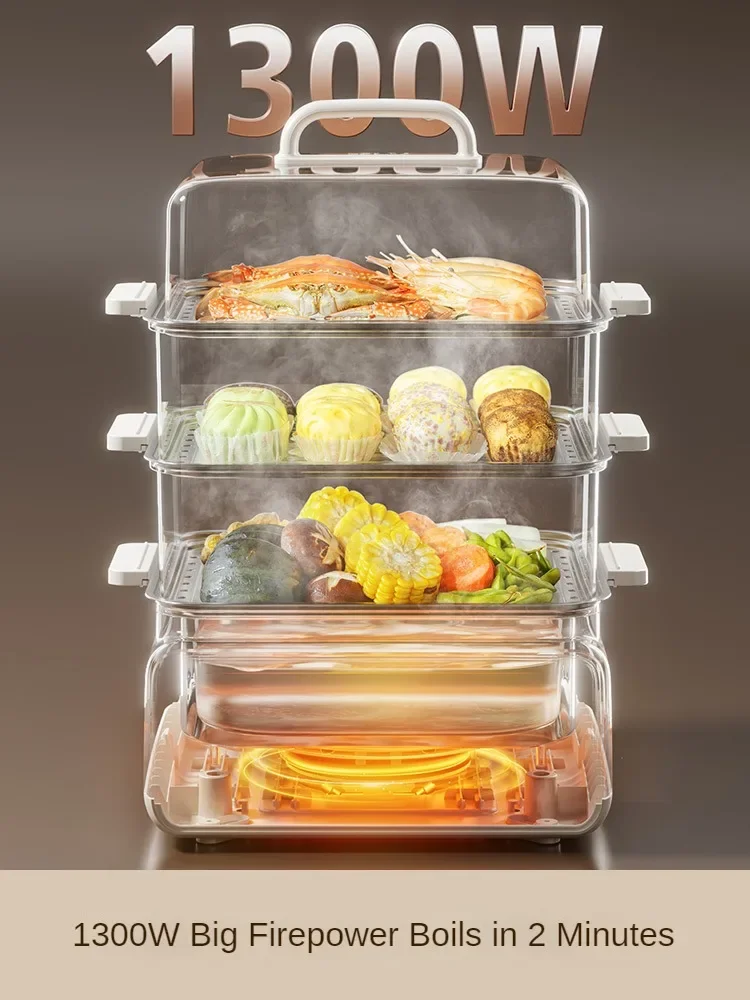 220V Household Electric Steaming Cooker 3 Layers/4 Layers Available Automatic Multi Cooker Food Steamer for Breakfast