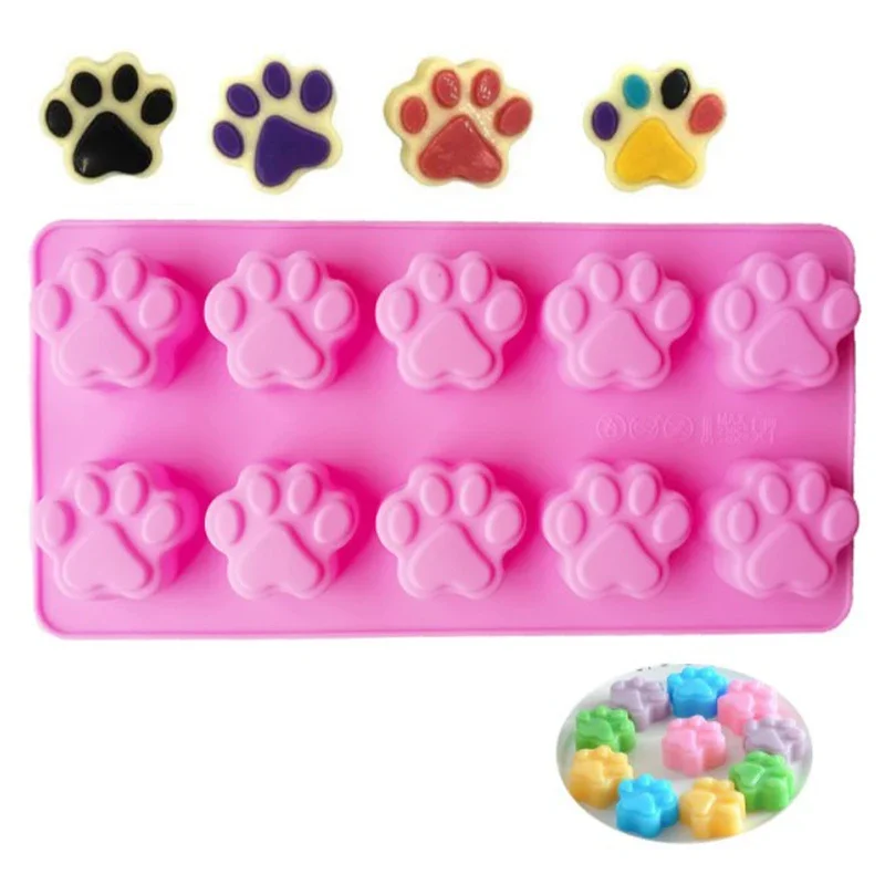 Dog Cat Paw Silicone Cake Molds 10 Cells For Biscuit Jelly Baking Pan Ice Tray Suitable For Making Mousse, Cake, Pastry, Jelly silicone mold