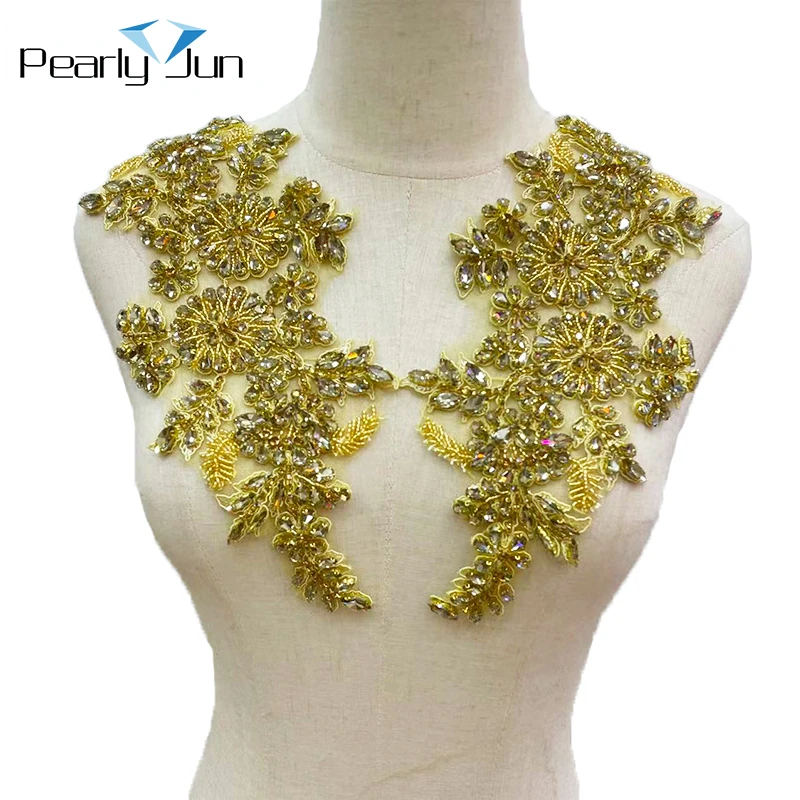 

1Pair Handmade Flower Drill Crystal Patch DIY Decoration for Wedding Dress Clothing Accessories Rhinestone Applique Bodice WH108