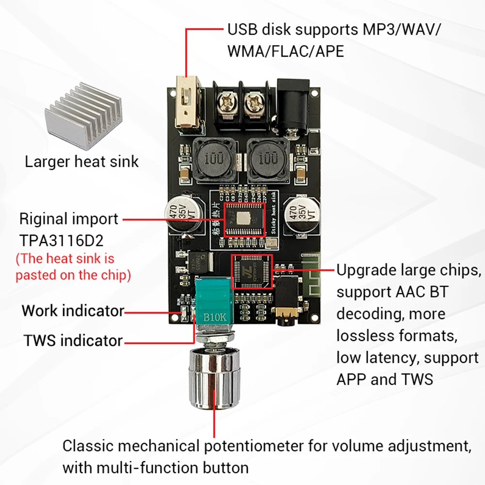ZK-1001B Mono 100W Bluetooth 5.1オーディオパワーアンプ