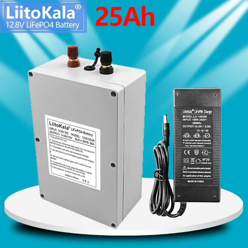 

LiitoKala 12V 25Ah Lithium LiFePO4 Deep Cycle Rechargeable Battery Built-in BMS for RV Solar Marine Off-Grid Applications