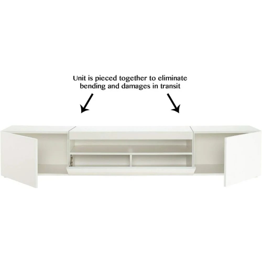 TV Console, Television Stands 78" Long White 70 Inch TV Stand with LED Lights, 3 Storage Cabinets Soundbar Shelf 90 Inch TVs 6