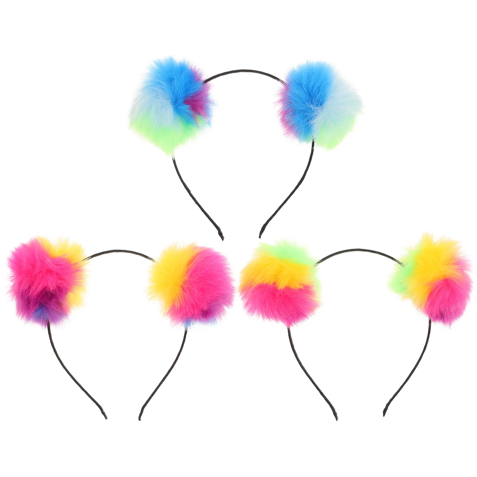 

3pcs Pompom Headband Iridescent Pompom Hair Band Furry Hair Loop for Wome Kids