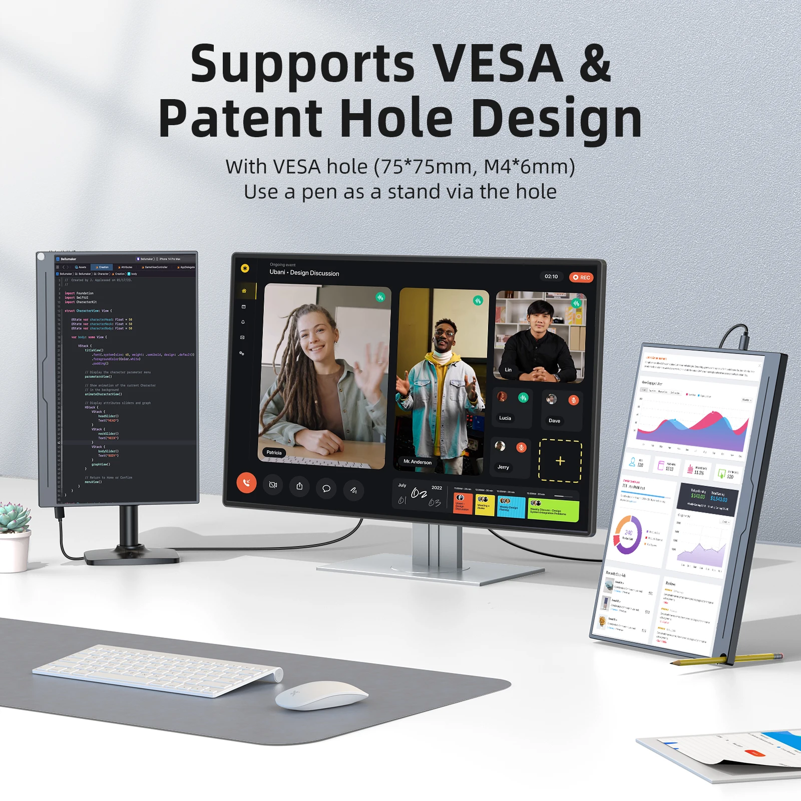 UPERFECT ޴  Ʈ  15.6ġ 1080P USB-C Ʈ HDMI ǻ ÷ ӿ (VESA Ʈ Ŀ ) PC Mac ȭ ġ Xbox PS5 Ŀ