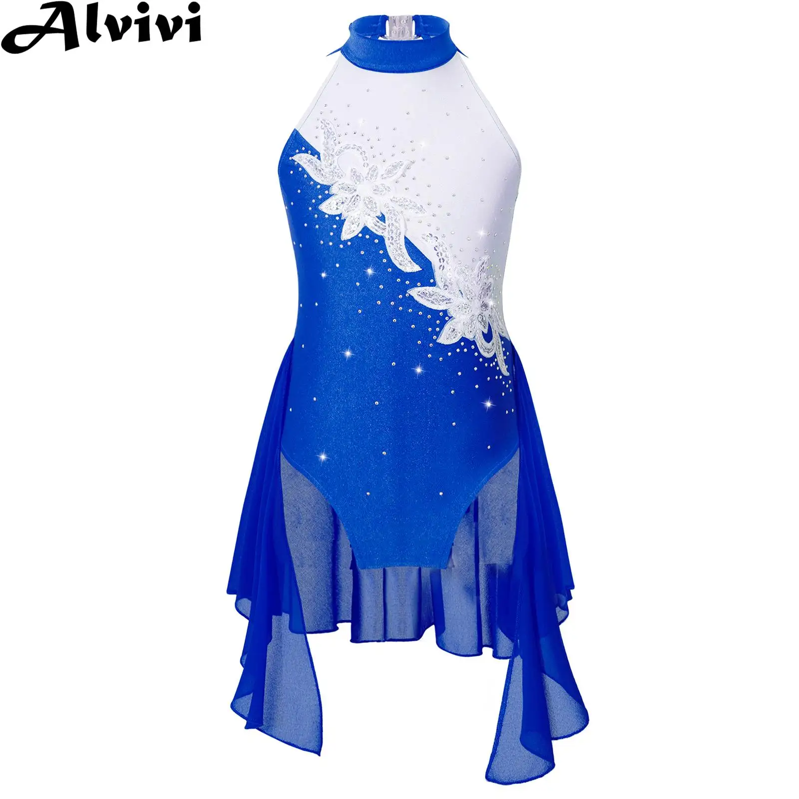 

Одежда для фигурного катания для девочек, балетная гимнастика, лирическое танцевальное трико, платья без рукавов, блестящая танцевальная одежда с блестками