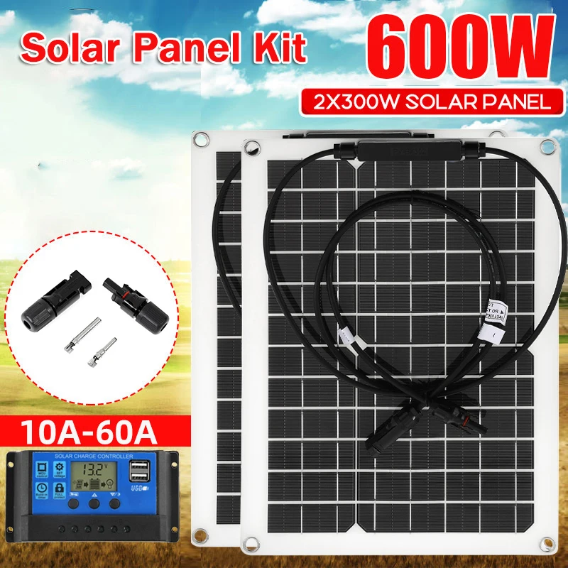 

Solar Power System Kit Battery Charger 300W Solar Panel 10-60A Charge Controller Complete Power Generation Home Grid Camp 1500W