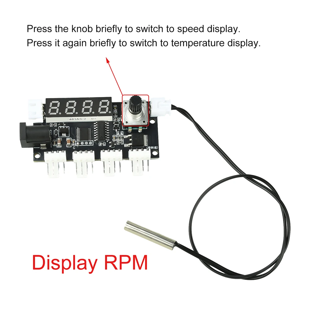 DC 5-24V PWM 속도 컨트롤러 팬 속도 조절기 4방향 출력 PC CPU 쿨러 팬 온도 제어 스위치 + 10K NTC 온도 센서