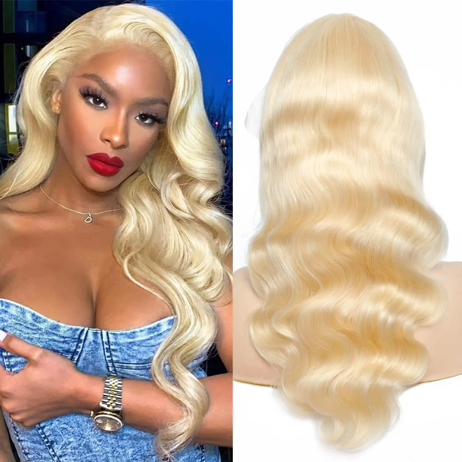 

613 Blonde Body Wave Lace Front Wigs 10A 250% Brazilian Remy Hair For Women Human Highlight Hair 4x4 Hd Closure Pre Plucked Wig