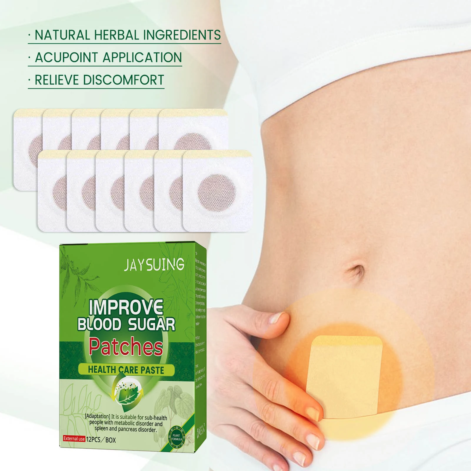 

12pcs Lower Blood Sugar Stickers Control Hypoglycemia Level Dry Mouth Thirsty Frequent Micturition Diabetes Treatment Patches