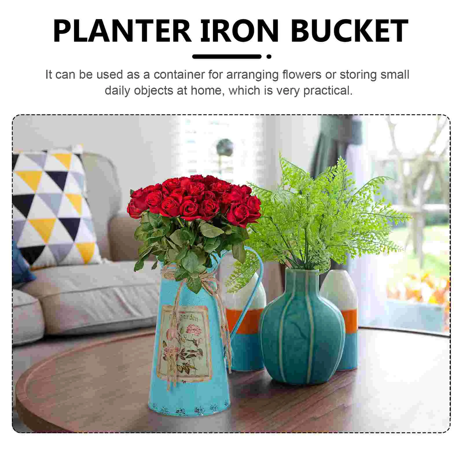 Rustic Metal Flower Vase Vintage Farmhouse Jug Vase Handle Galvanized Milk Jug Pitcher Retro Watering Can Flower Arrangement 2