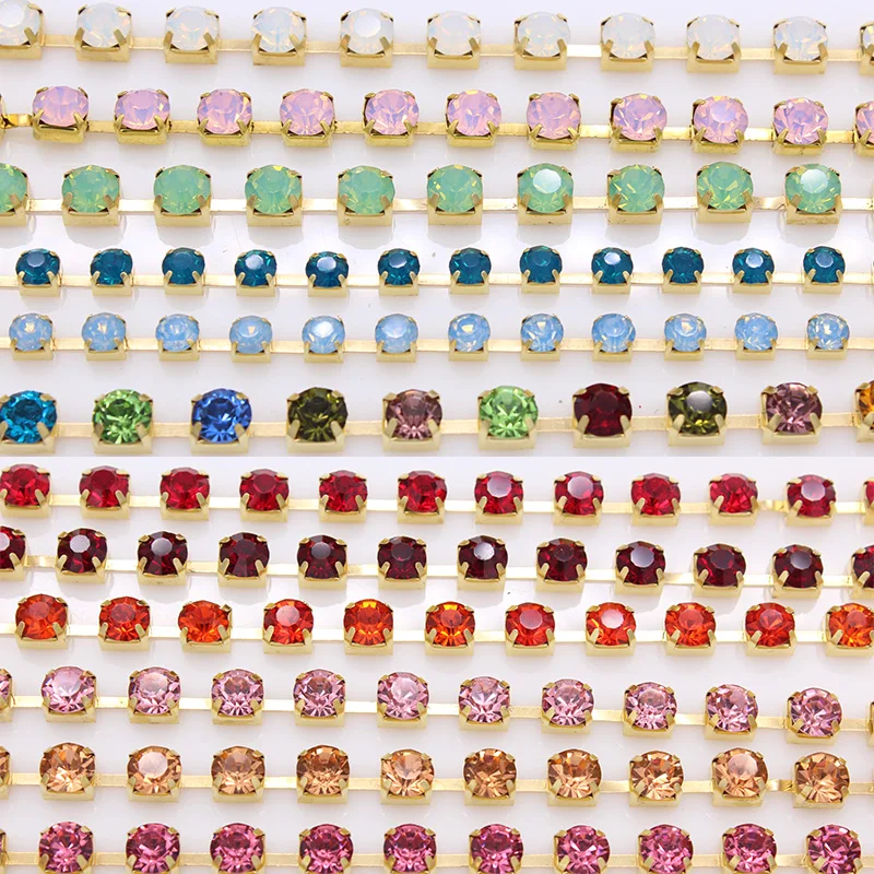 

SS28 SS38 стразы s цепочка для чашек 1 ярд кристаллы цвета Стразы Золото matel квадратные чашки использовать для ювелирных изделий одежды сумки