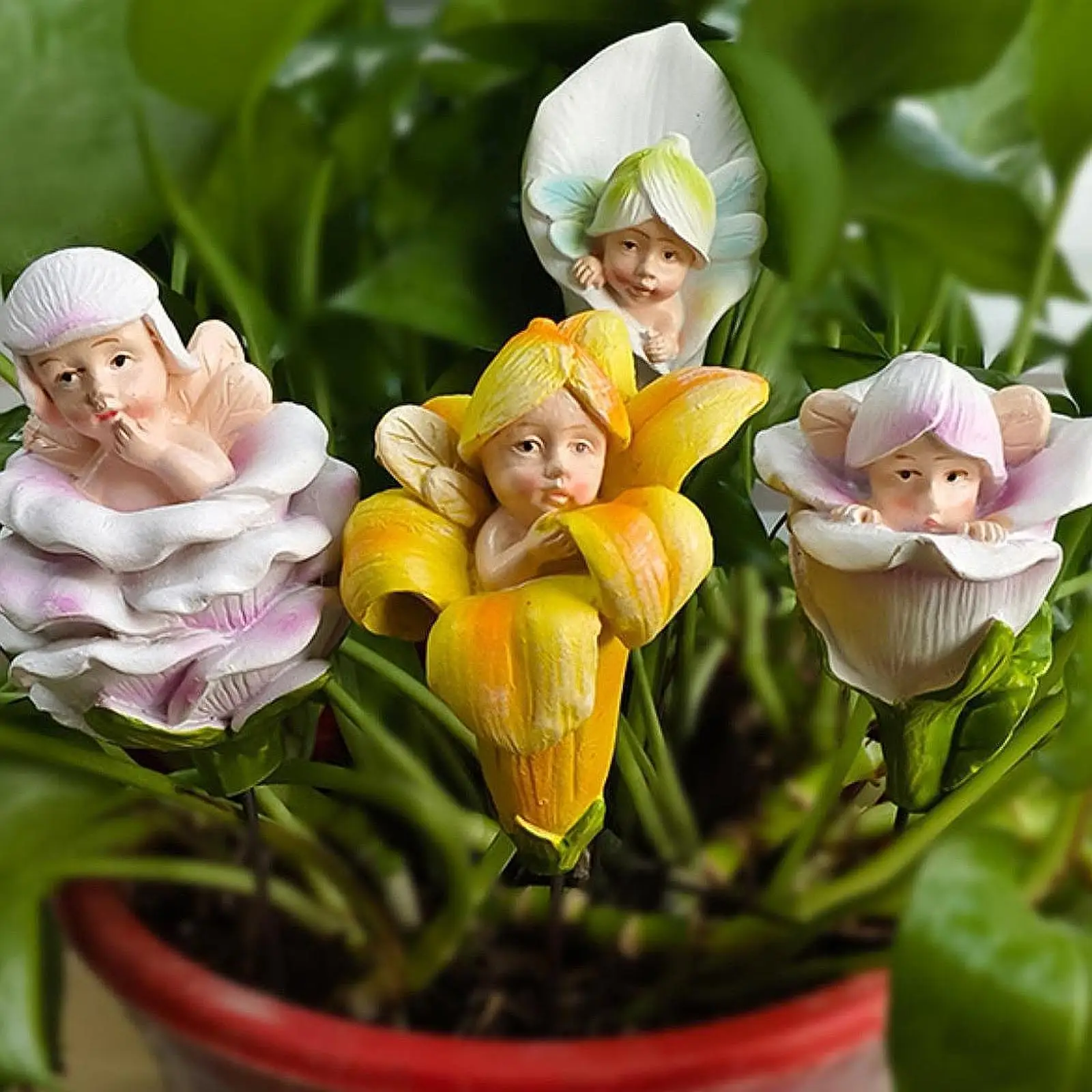 Fairy Plant Pot Stakes Miniature Statues Ornaments Creative Yard Decorations Resin Craft for Backyard Flower Pot Bonsai Yard