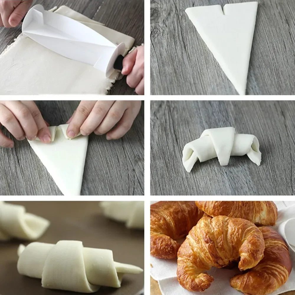 Baking Tool Croissant Cutter Roller Plastic Handle Rolling Cutter for Making Bread Triangular Dough Knife Pastry Baking Mould Kitchen Tools