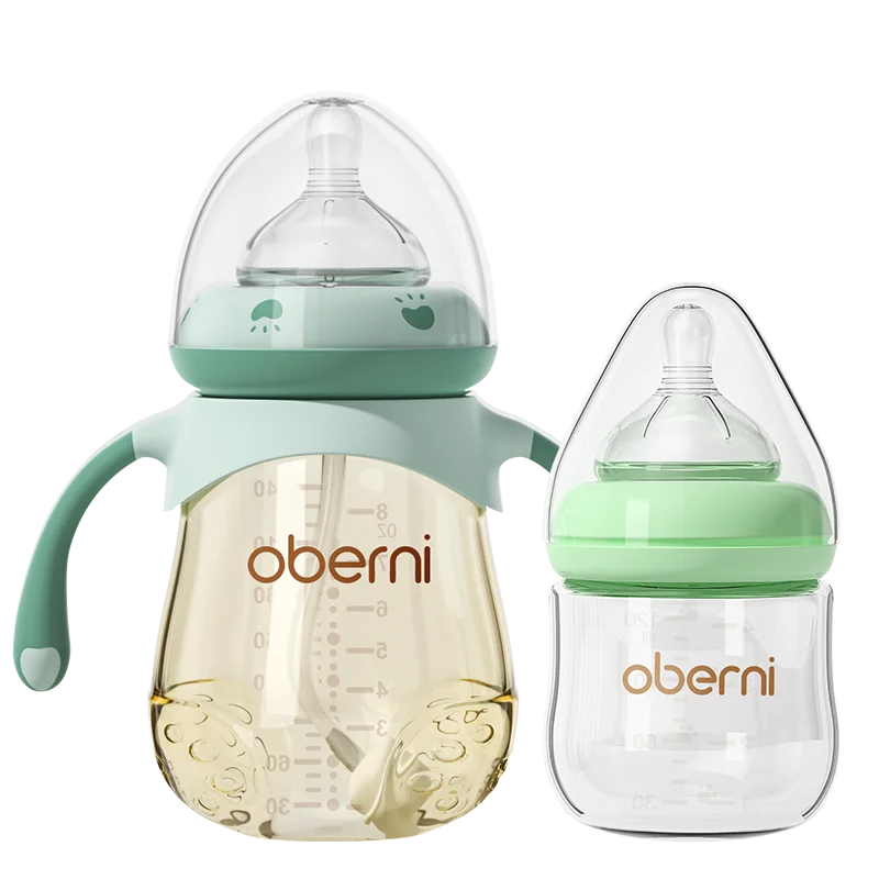 Oberni Baby Bottle Feeding Set for PPSU + Glass Materials Wide Neck 120ml+240ml with supper soft Silicone nipple