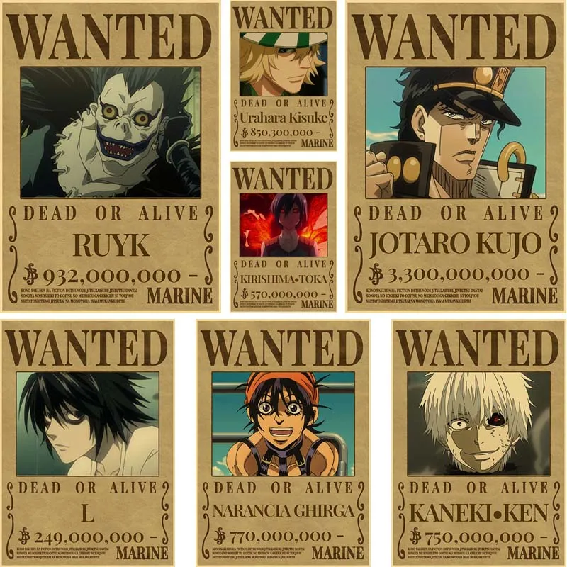

Retro Kraft Paper Manga Death Note JoJo's Bizarre Adventure Prints Art Painting Pictures Anime Figure Wanted Posters Room Decor